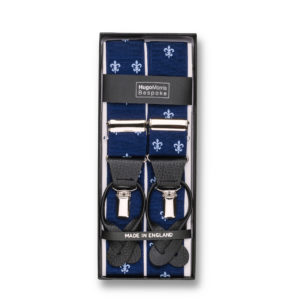 Braces - motif, navy with light blue fleur de lys